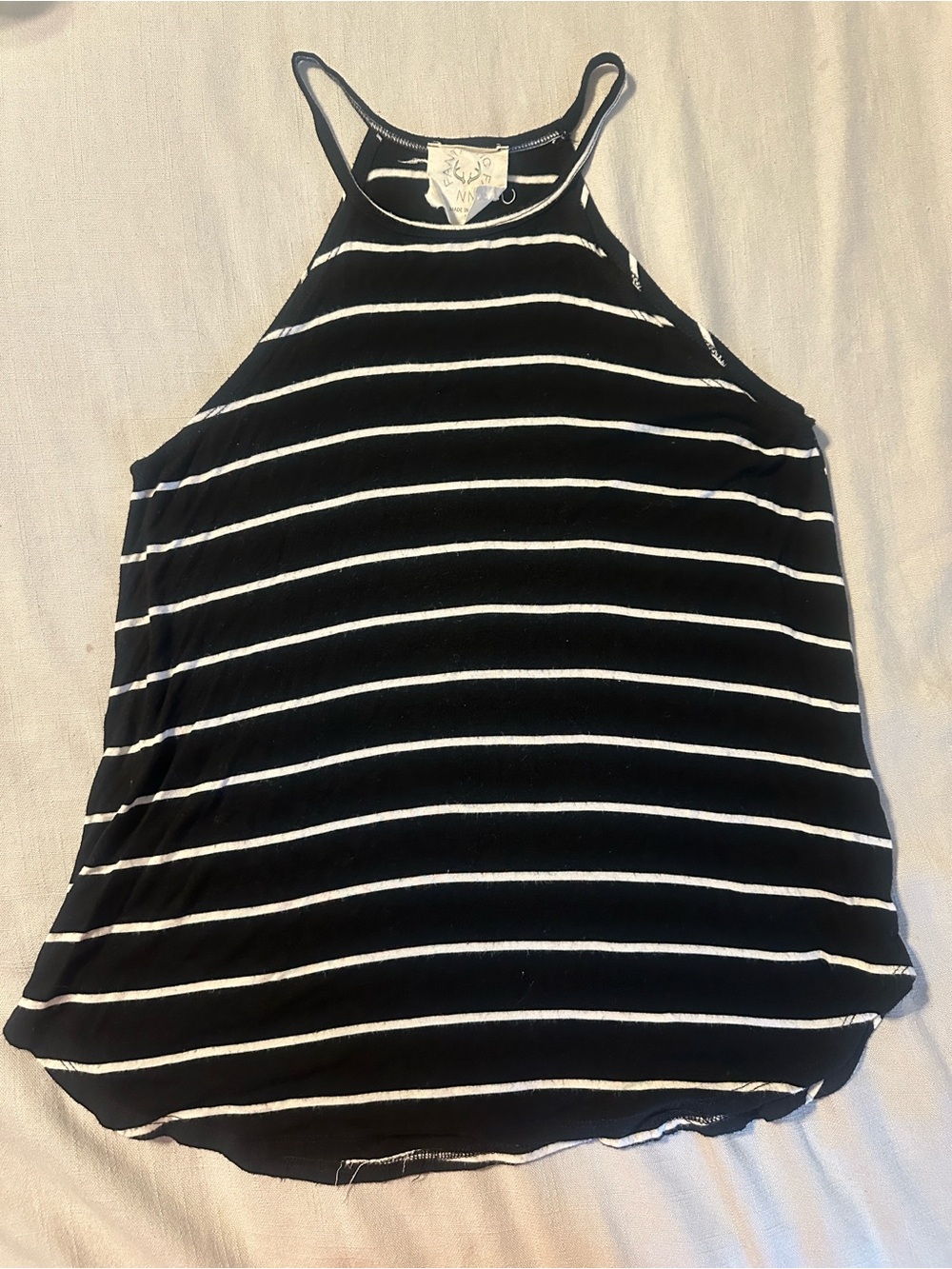 Fantastic Fawn Black and White Striped Halter Tank